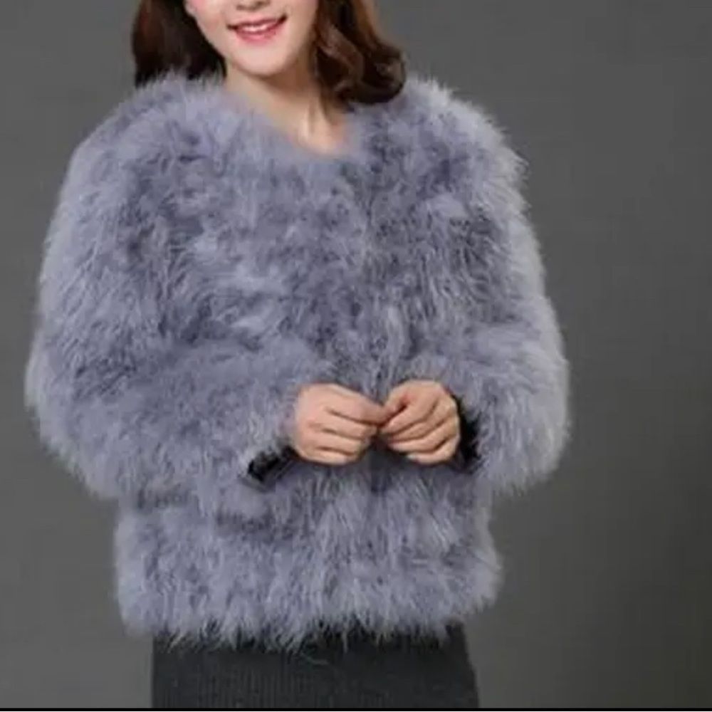 Ostrich festival smoky grey feather coat